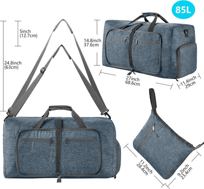 65L/85L/115L Foldable Travel Duffle Bag, Lightweight Checked Luggage with Shoe Compartment, Water-Resistant Weekender Overnight Bag for Men & Women