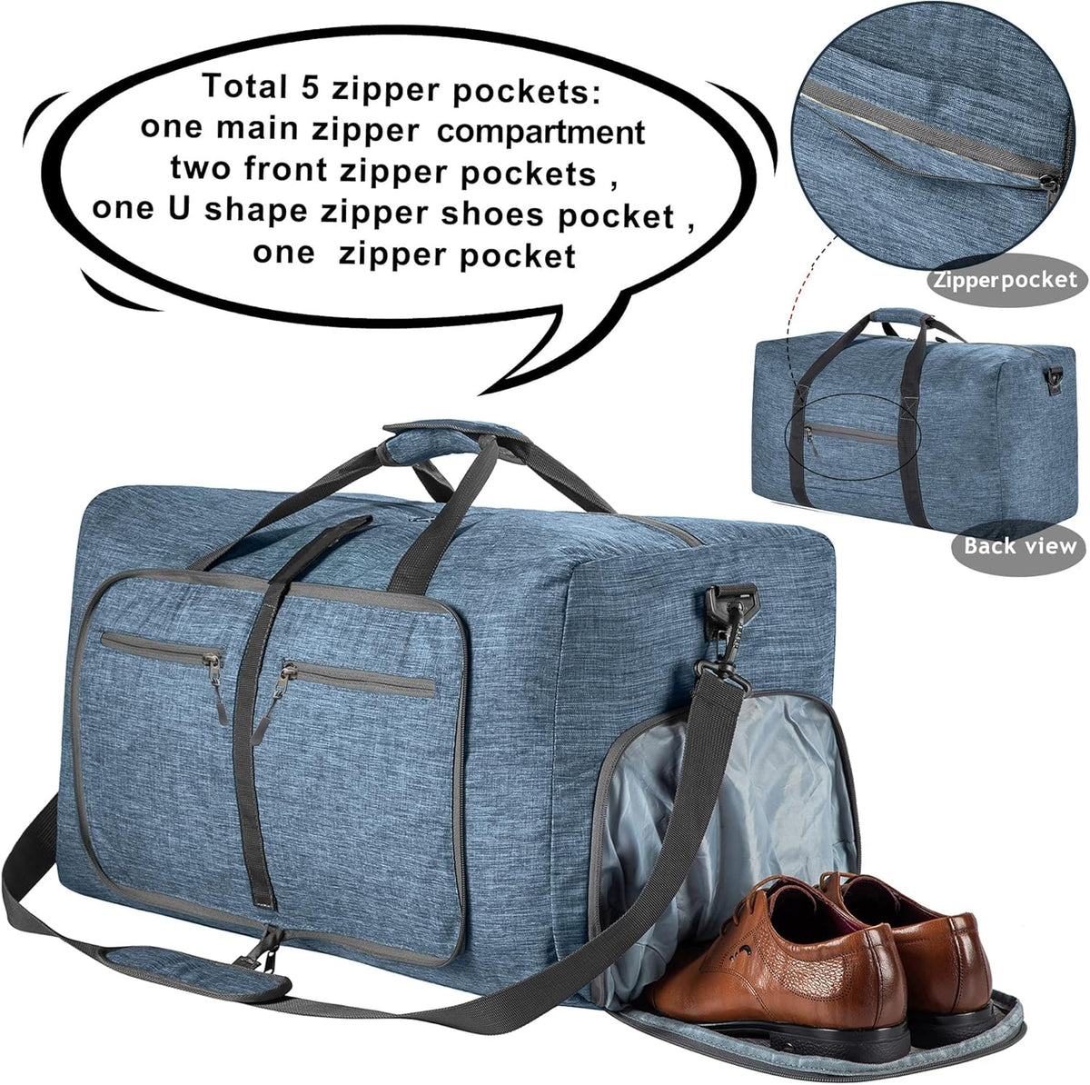 65L/85L/115L Foldable Travel Duffle Bag, Lightweight Checked Luggage with Shoe Compartment, Water-Resistant Weekender Overnight Bag for Men & Women