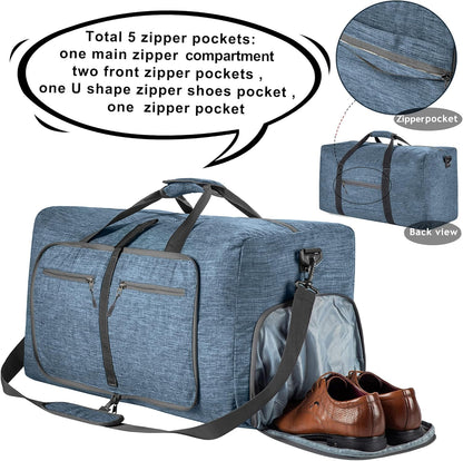 65L/85L/115L Foldable Travel Duffle Bag, Lightweight Checked Luggage with Shoe Compartment, Water-Resistant Weekender Overnight Bag for Men & Women