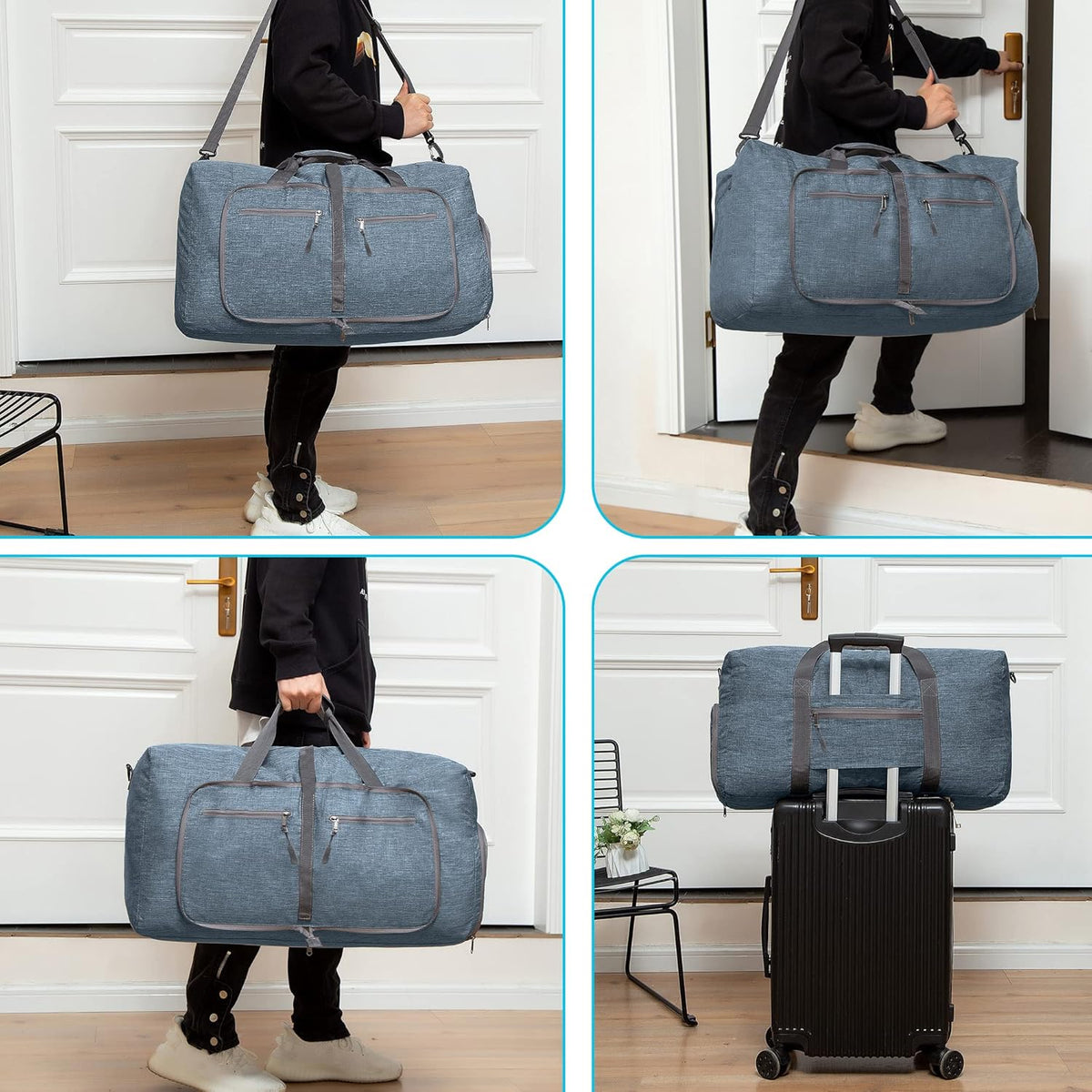 65L/85L/115L Foldable Travel Duffle Bag, Lightweight Checked Luggage with Shoe Compartment, Water-Resistant Weekender Overnight Bag for Men & Women