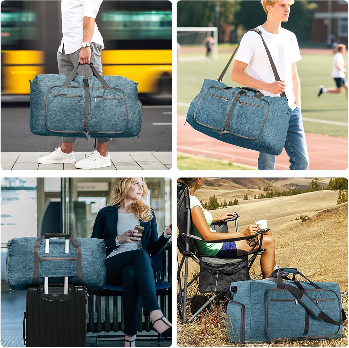 65L/85L/115L Foldable Travel Duffle Bag, Lightweight Checked Luggage with Shoe Compartment, Water-Resistant Weekender Overnight Bag for Men & Women