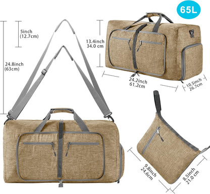 65L/85L/115L Foldable Travel Duffle Bag, Lightweight Checked Luggage with Shoe Compartment, Water-Resistant Weekender Overnight Bag for Men & Women