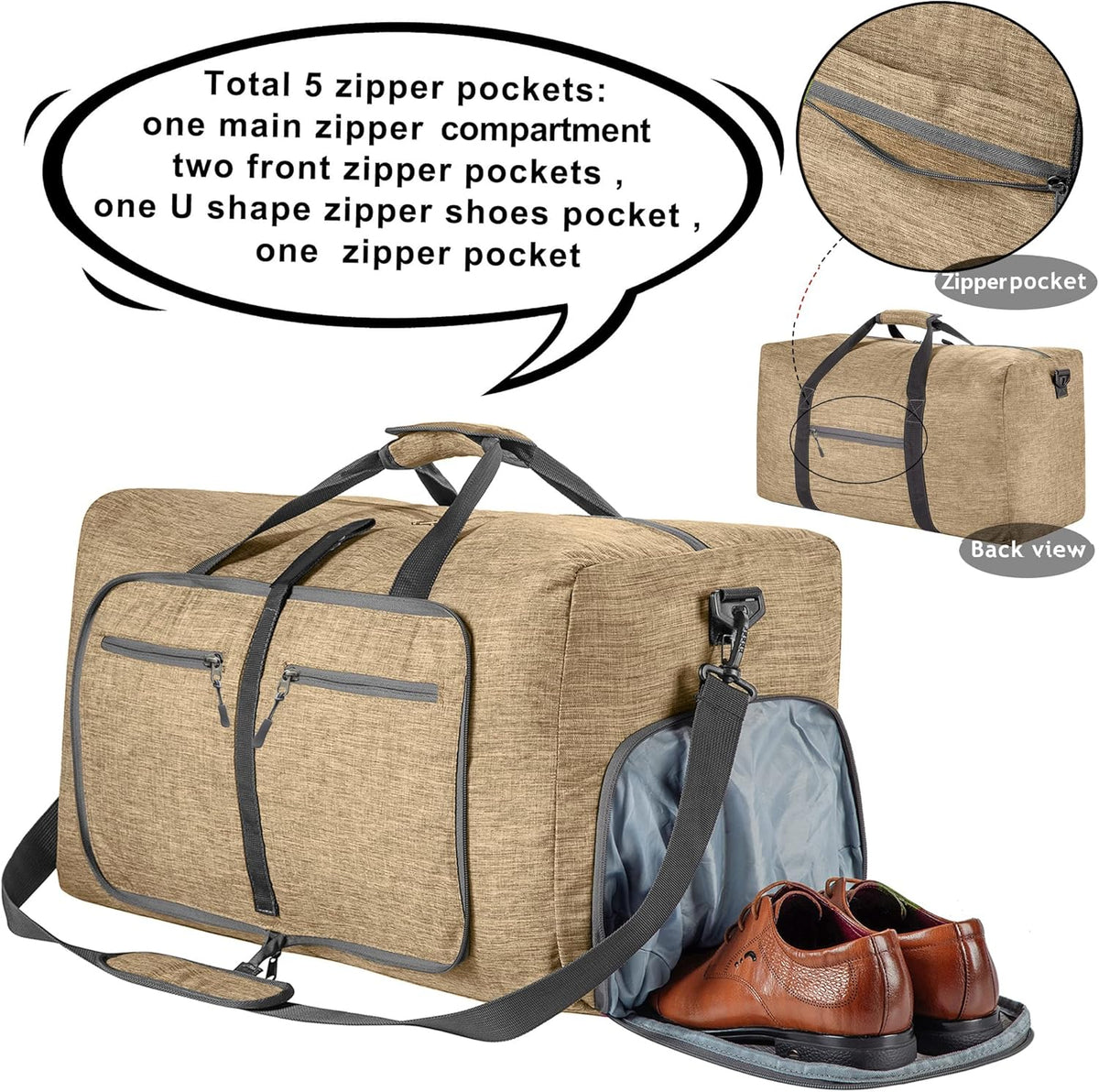 65L/85L/115L Foldable Travel Duffle Bag, Lightweight Checked Luggage with Shoe Compartment, Water-Resistant Weekender Overnight Bag for Men & Women
