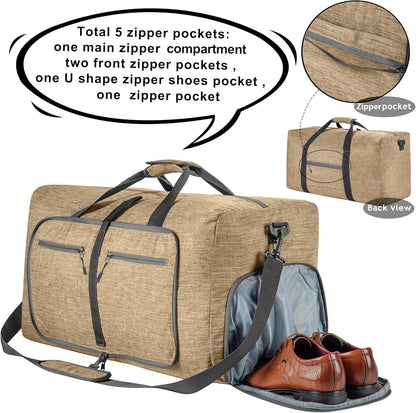 65L/85L/115L Foldable Travel Duffle Bag, Lightweight Checked Luggage with Shoe Compartment, Water-Resistant Weekender Overnight Bag for Men & Women