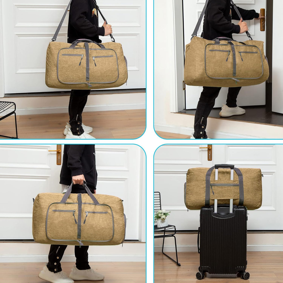 65L/85L/115L Foldable Travel Duffle Bag, Lightweight Checked Luggage with Shoe Compartment, Water-Resistant Weekender Overnight Bag for Men & Women