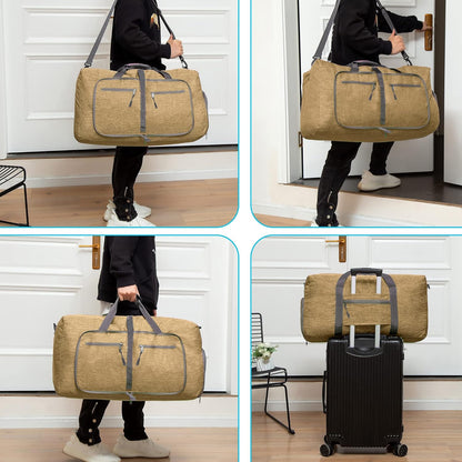 65L/85L/115L Foldable Travel Duffle Bag, Lightweight Checked Luggage with Shoe Compartment, Water-Resistant Weekender Overnight Bag for Men & Women
