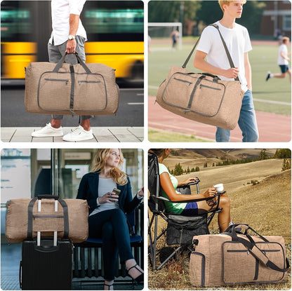 65L/85L/115L Foldable Travel Duffle Bag, Lightweight Checked Luggage with Shoe Compartment, Water-Resistant Weekender Overnight Bag for Men & Women