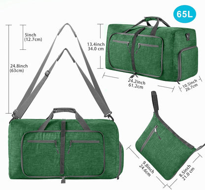 65L/85L/115L Foldable Travel Duffle Bag, Lightweight Checked Luggage with Shoe Compartment, Water-Resistant Weekender Overnight Bag for Men & Women
