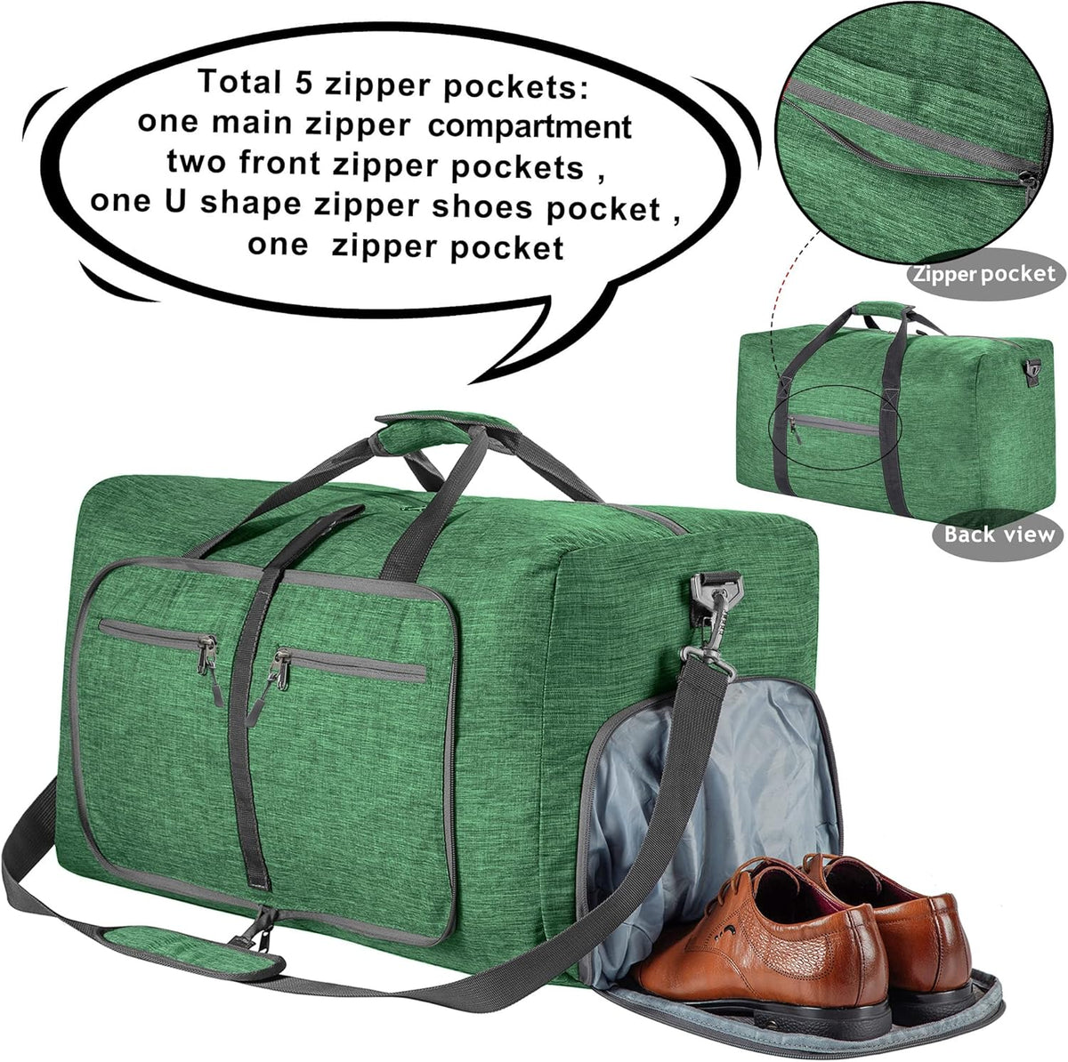 65L/85L/115L Foldable Travel Duffle Bag, Lightweight Checked Luggage with Shoe Compartment, Water-Resistant Weekender Overnight Bag for Men & Women