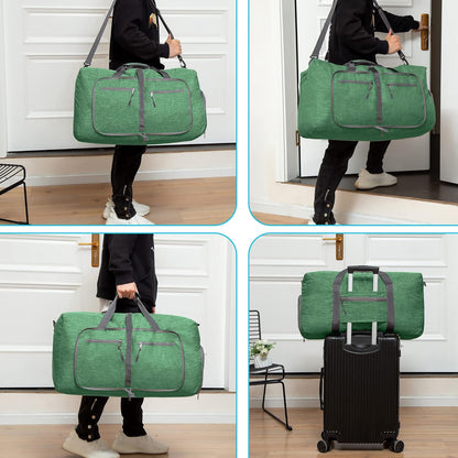 65L/85L/115L Foldable Travel Duffle Bag, Lightweight Checked Luggage with Shoe Compartment, Water-Resistant Weekender Overnight Bag for Men & Women