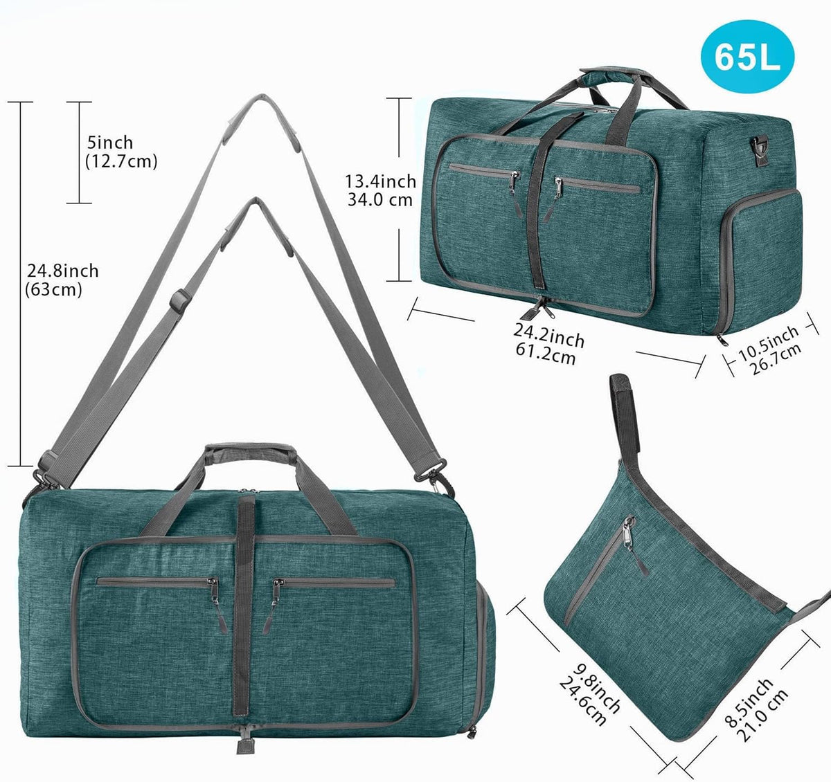 65L/85L/115L Foldable Travel Duffle Bag, Lightweight Checked Luggage with Shoe Compartment, Water-Resistant Weekender Overnight Bag for Men & Women