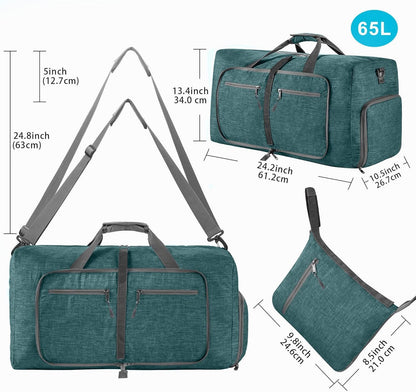 65L/85L/115L Foldable Travel Duffle Bag, Lightweight Checked Luggage with Shoe Compartment, Water-Resistant Weekender Overnight Bag for Men & Women