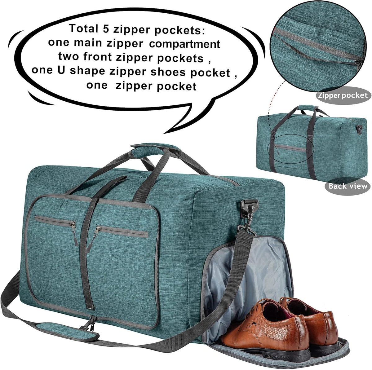 65L/85L/115L Foldable Travel Duffle Bag, Lightweight Checked Luggage with Shoe Compartment, Water-Resistant Weekender Overnight Bag for Men & Women