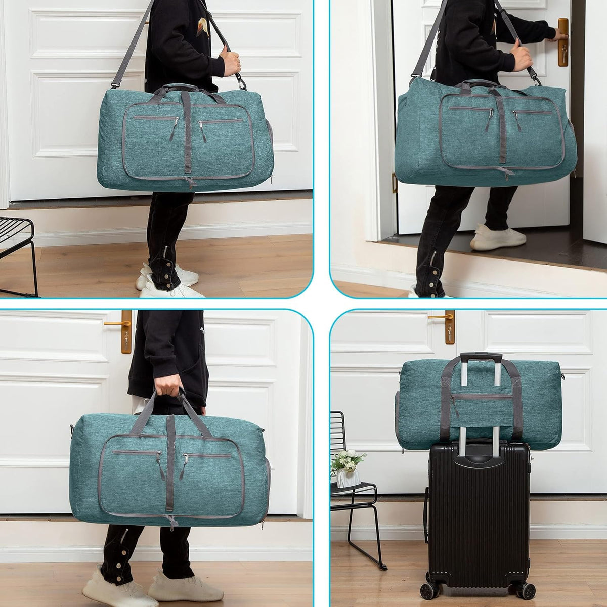 65L/85L/115L Foldable Travel Duffle Bag, Lightweight Checked Luggage with Shoe Compartment, Water-Resistant Weekender Overnight Bag for Men & Women