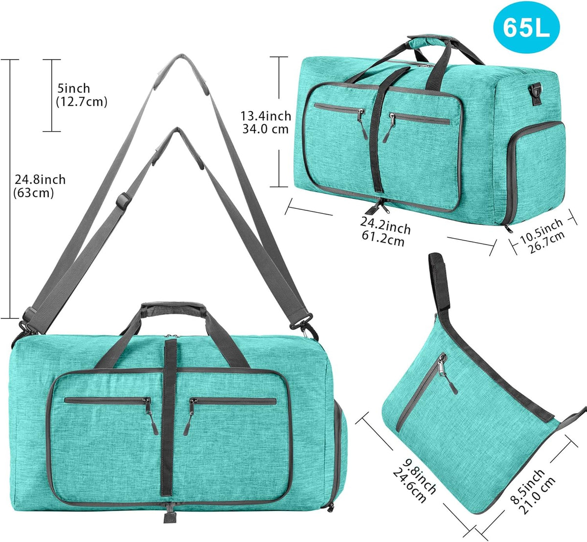 65L/85L/115L Foldable Travel Duffle Bag, Lightweight Checked Luggage with Shoe Compartment, Water-Resistant Weekender Overnight Bag for Men & Women
