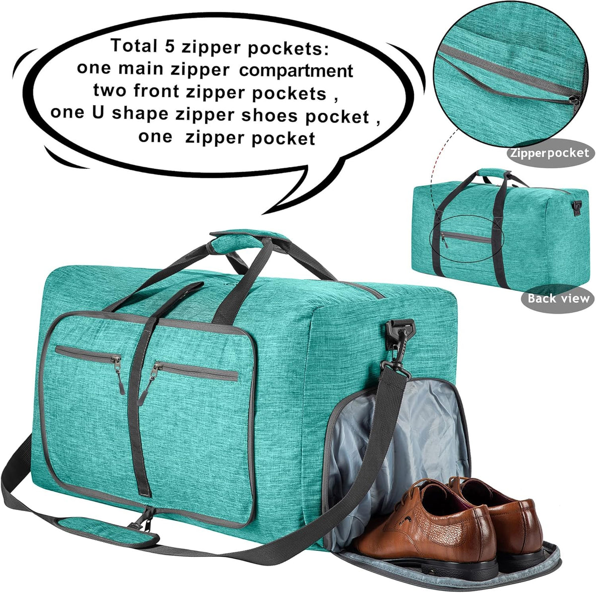 65L/85L/115L Foldable Travel Duffle Bag, Lightweight Checked Luggage with Shoe Compartment, Water-Resistant Weekender Overnight Bag for Men & Women