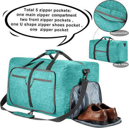 65L/85L/115L Foldable Travel Duffle Bag, Lightweight Checked Luggage with Shoe Compartment, Water-Resistant Weekender Overnight Bag for Men & Women