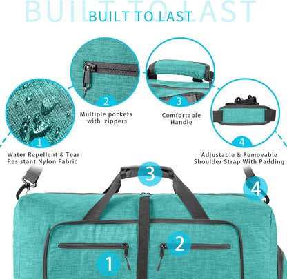 65L/85L/115L Foldable Travel Duffle Bag, Lightweight Checked Luggage with Shoe Compartment, Water-Resistant Weekender Overnight Bag for Men & Women