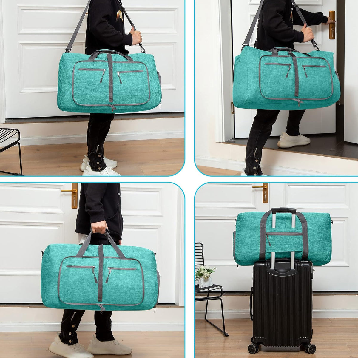 65L/85L/115L Foldable Travel Duffle Bag, Lightweight Checked Luggage with Shoe Compartment, Water-Resistant Weekender Overnight Bag for Men & Women