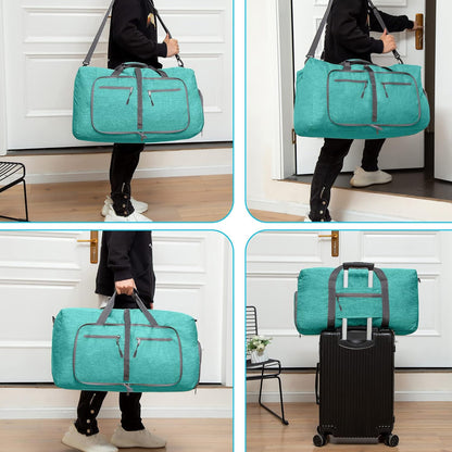 65L/85L/115L Foldable Travel Duffle Bag, Lightweight Checked Luggage with Shoe Compartment, Water-Resistant Weekender Overnight Bag for Men & Women