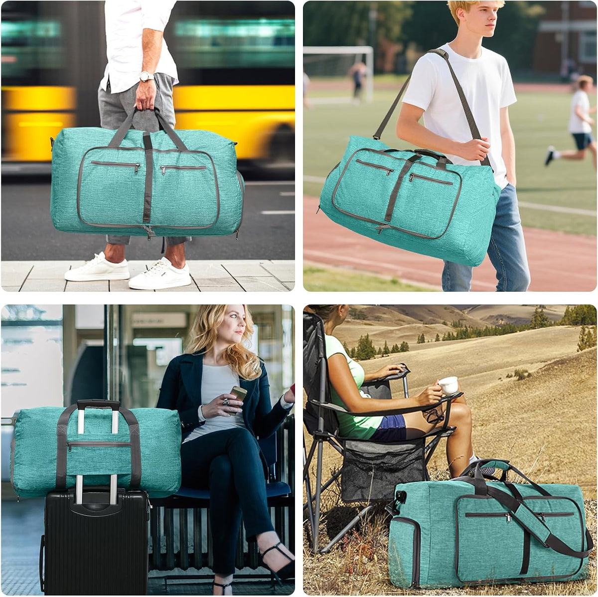 65L/85L/115L Foldable Travel Duffle Bag, Lightweight Checked Luggage with Shoe Compartment, Water-Resistant Weekender Overnight Bag for Men & Women