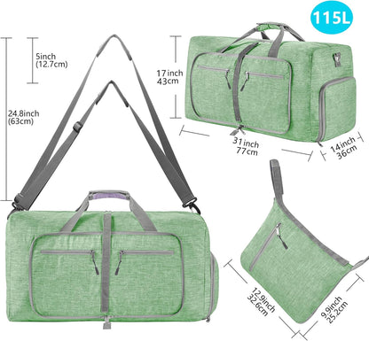 65L/85L/115L Foldable Travel Duffle Bag, Lightweight Checked Luggage with Shoe Compartment, Water-Resistant Weekender Overnight Bag for Men & Women