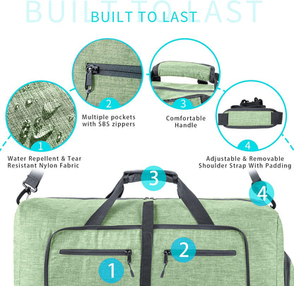 65L/85L/115L Foldable Travel Duffle Bag, Lightweight Checked Luggage with Shoe Compartment, Water-Resistant Weekender Overnight Bag for Men & Women