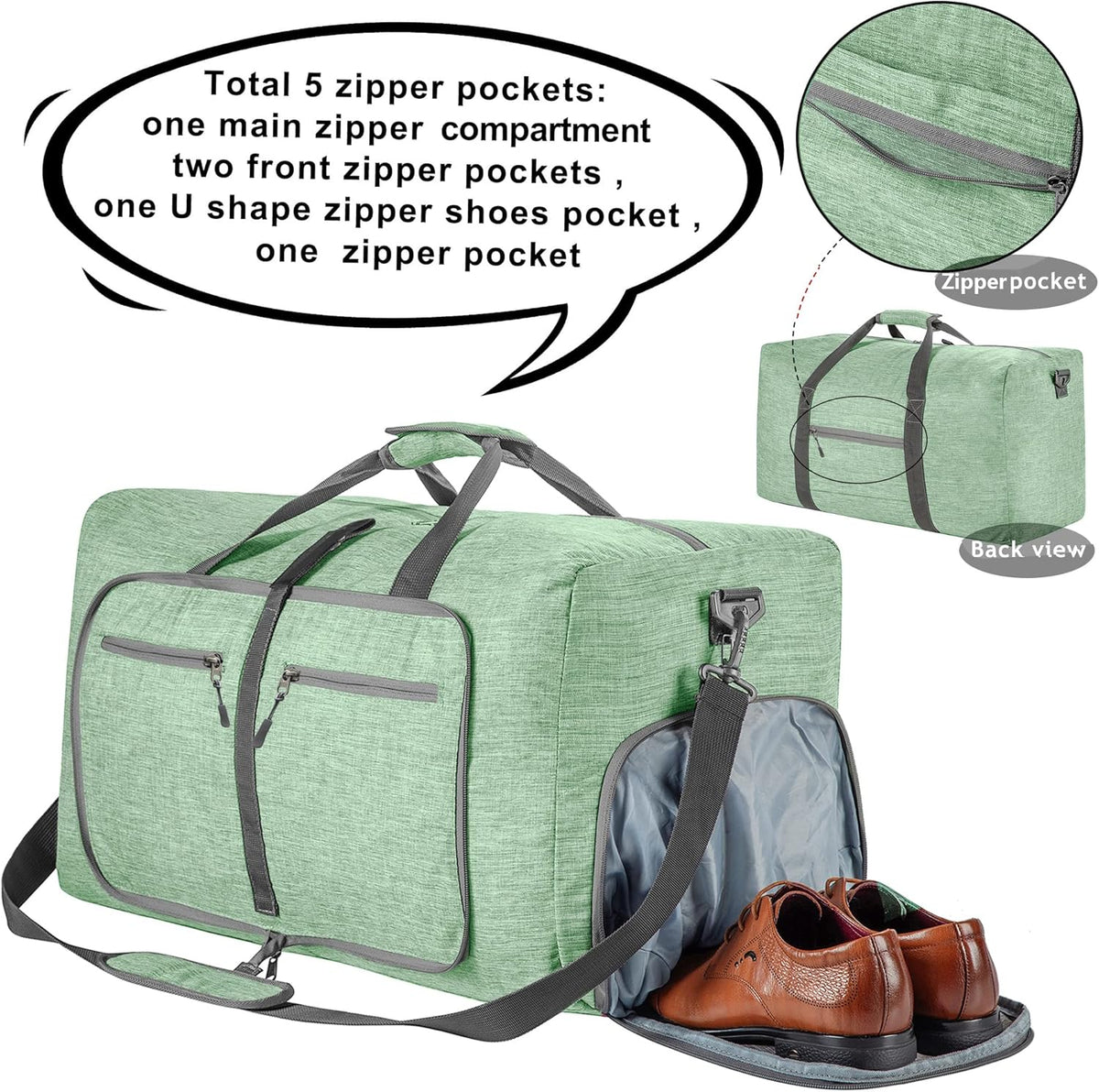 65L/85L/115L Foldable Travel Duffle Bag, Lightweight Checked Luggage with Shoe Compartment, Water-Resistant Weekender Overnight Bag for Men & Women
