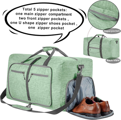 65L/85L/115L Foldable Travel Duffle Bag, Lightweight Checked Luggage with Shoe Compartment, Water-Resistant Weekender Overnight Bag for Men & Women