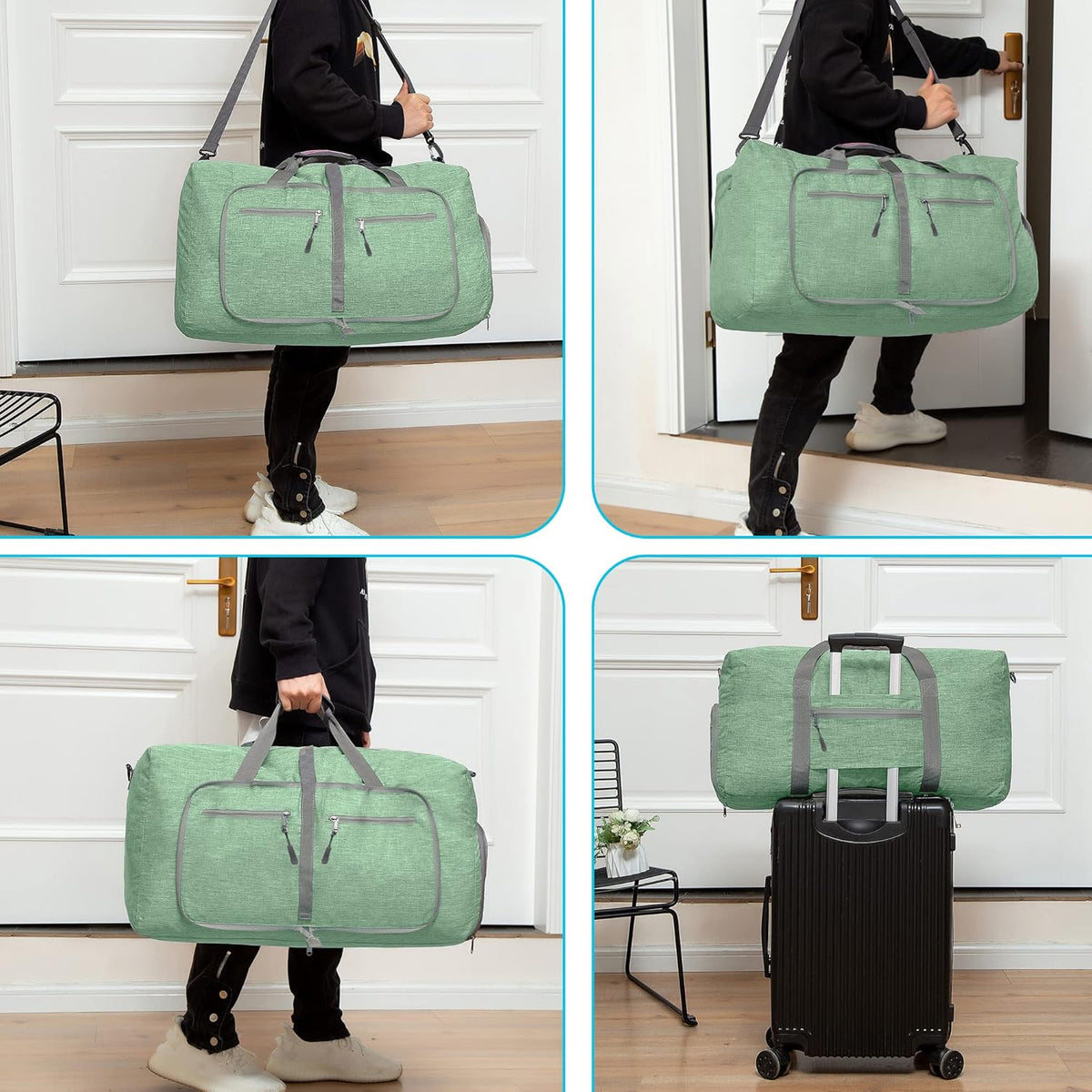 65L/85L/115L Foldable Travel Duffle Bag, Lightweight Checked Luggage with Shoe Compartment, Water-Resistant Weekender Overnight Bag for Men & Women