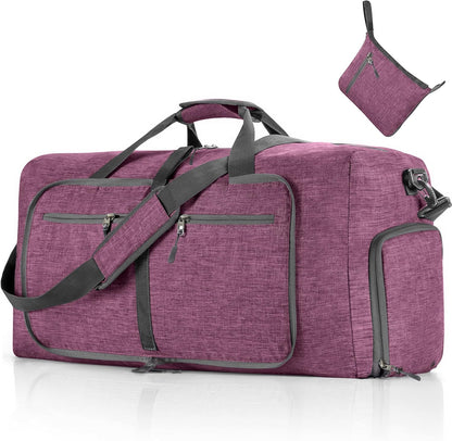 65L/85L/115L Foldable Travel Duffle Bag, Lightweight Checked Luggage with Shoe Compartment, Water-Resistant Weekender Overnight Bag for Men & Women