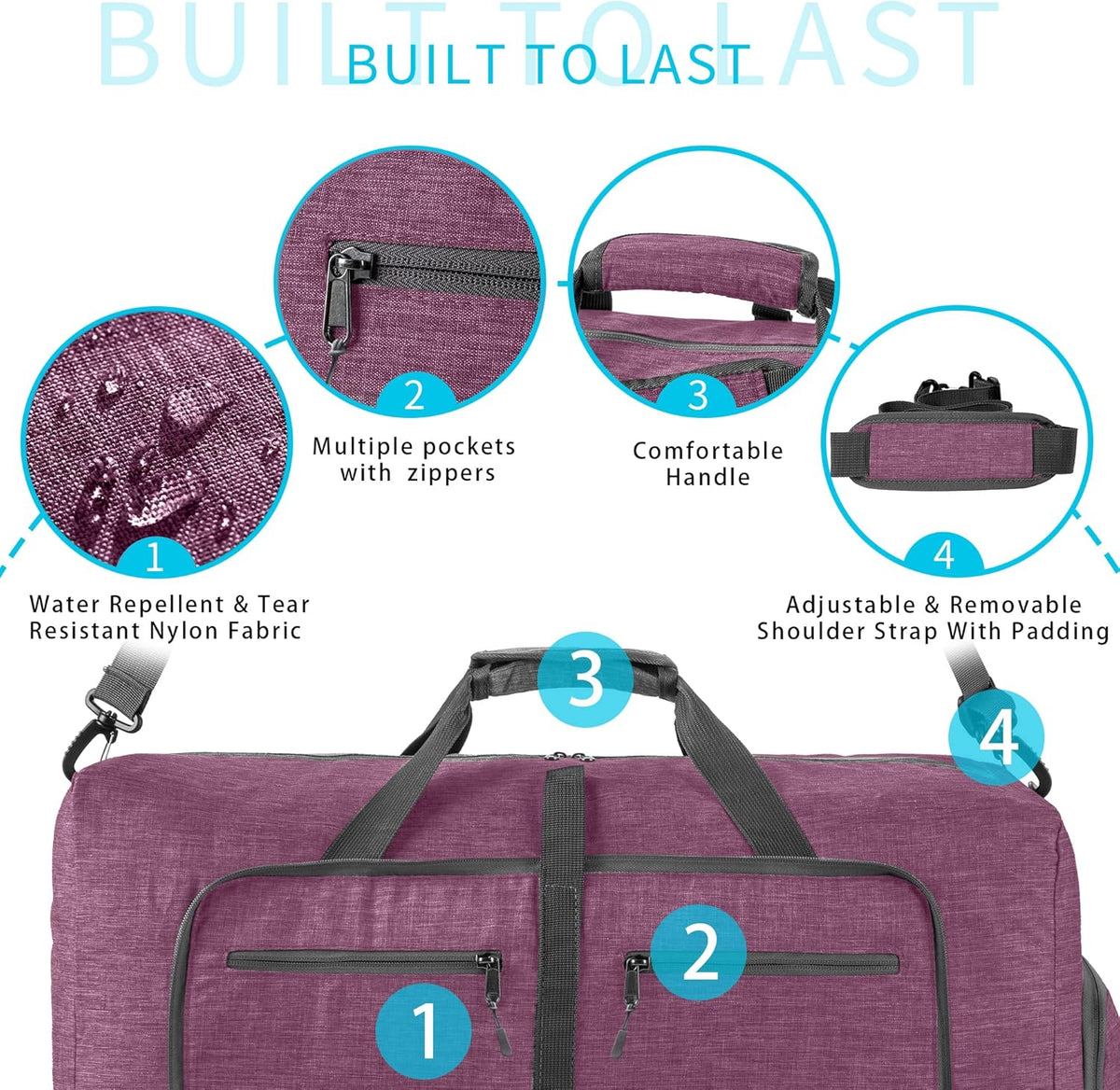 65L/85L/115L Foldable Travel Duffle Bag, Lightweight Checked Luggage with Shoe Compartment, Water-Resistant Weekender Overnight Bag for Men & Women