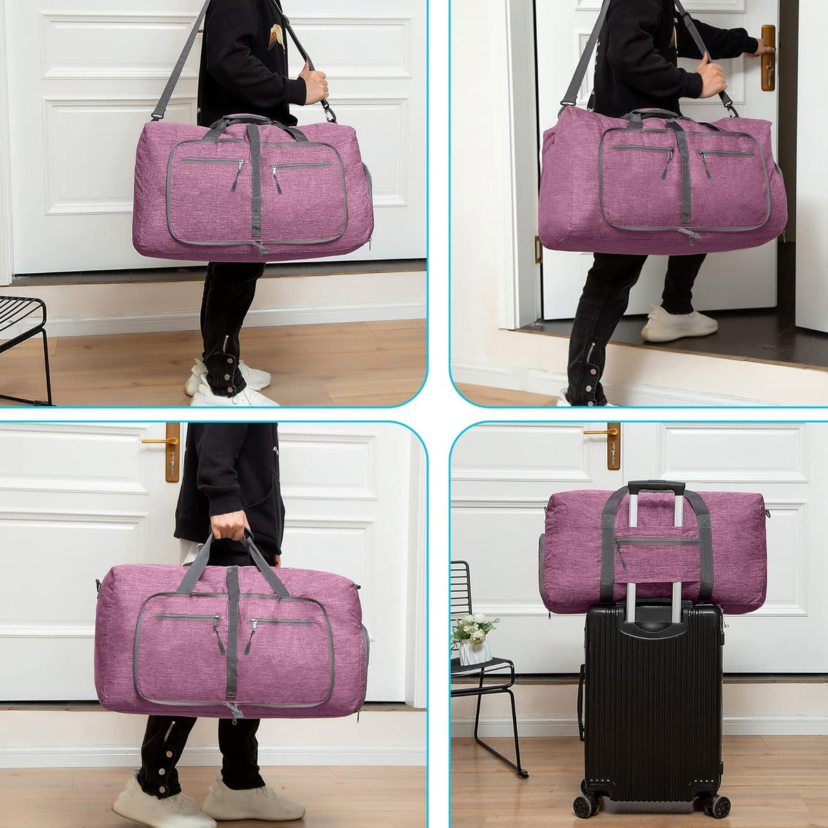 65L/85L/115L Foldable Travel Duffle Bag, Lightweight Checked Luggage with Shoe Compartment, Water-Resistant Weekender Overnight Bag for Men & Women