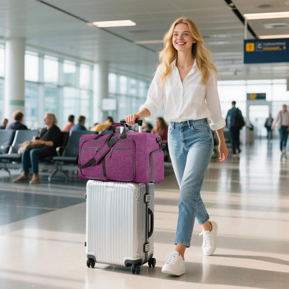 65L/85L/115L Foldable Travel Duffle Bag, Lightweight Checked Luggage with Shoe Compartment, Water-Resistant Weekender Overnight Bag for Men & Women
