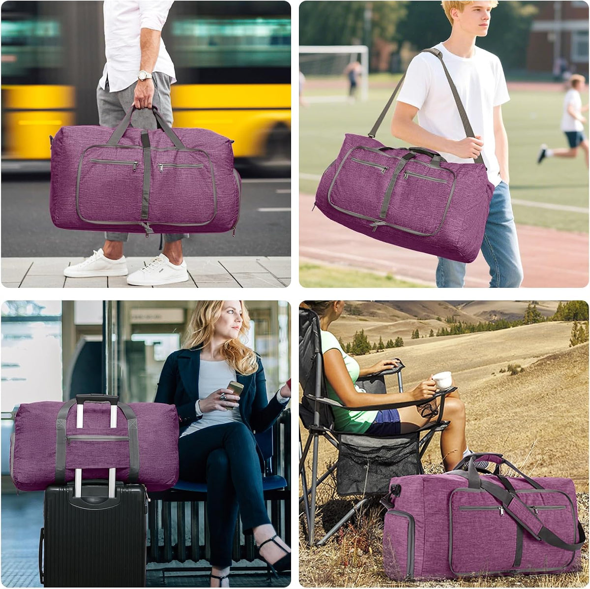 65L/85L/115L Foldable Travel Duffle Bag, Lightweight Checked Luggage with Shoe Compartment, Water-Resistant Weekender Overnight Bag for Men & Women