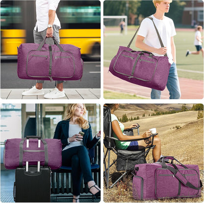 65L/85L/115L Foldable Travel Duffle Bag, Lightweight Checked Luggage with Shoe Compartment, Water-Resistant Weekender Overnight Bag for Men & Women