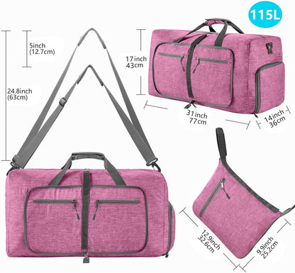 65L/85L/115L Foldable Travel Duffle Bag, Lightweight Checked Luggage with Shoe Compartment, Water-Resistant Weekender Overnight Bag for Men & Women