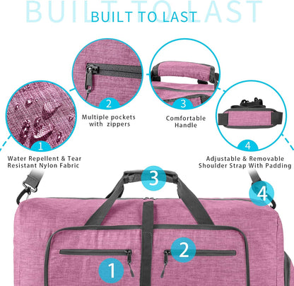 65L/85L/115L Foldable Travel Duffle Bag, Lightweight Checked Luggage with Shoe Compartment, Water-Resistant Weekender Overnight Bag for Men & Women