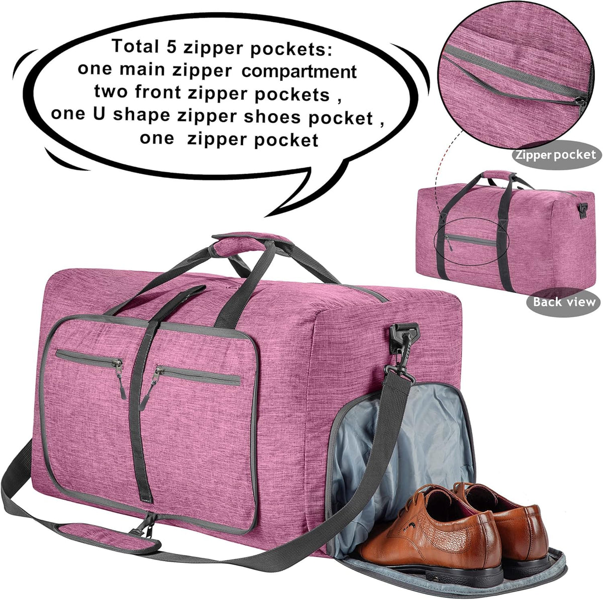 65L/85L/115L Foldable Travel Duffle Bag, Lightweight Checked Luggage with Shoe Compartment, Water-Resistant Weekender Overnight Bag for Men & Women