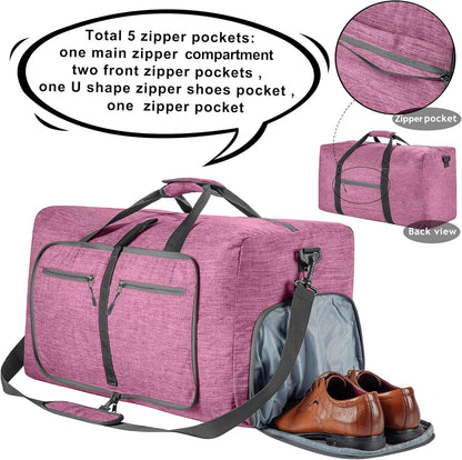 65L/85L/115L Foldable Travel Duffle Bag, Lightweight Checked Luggage with Shoe Compartment, Water-Resistant Weekender Overnight Bag for Men & Women