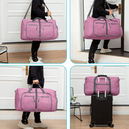 65L/85L/115L Foldable Travel Duffle Bag, Lightweight Checked Luggage with Shoe Compartment, Water-Resistant Weekender Overnight Bag for Men & Women