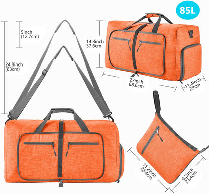 65L/85L/115L Foldable Travel Duffle Bag, Lightweight Checked Luggage with Shoe Compartment, Water-Resistant Weekender Overnight Bag for Men & Women
