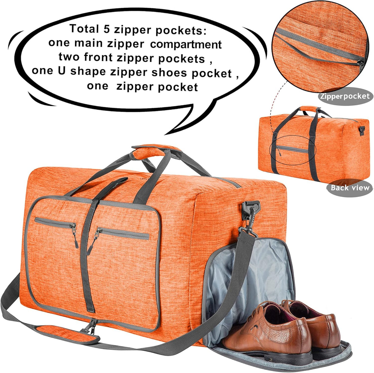 65L/85L/115L Foldable Travel Duffle Bag, Lightweight Checked Luggage with Shoe Compartment, Water-Resistant Weekender Overnight Bag for Men & Women