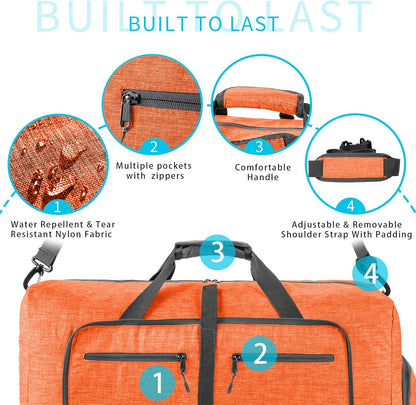 65L/85L/115L Foldable Travel Duffle Bag, Lightweight Checked Luggage with Shoe Compartment, Water-Resistant Weekender Overnight Bag for Men & Women