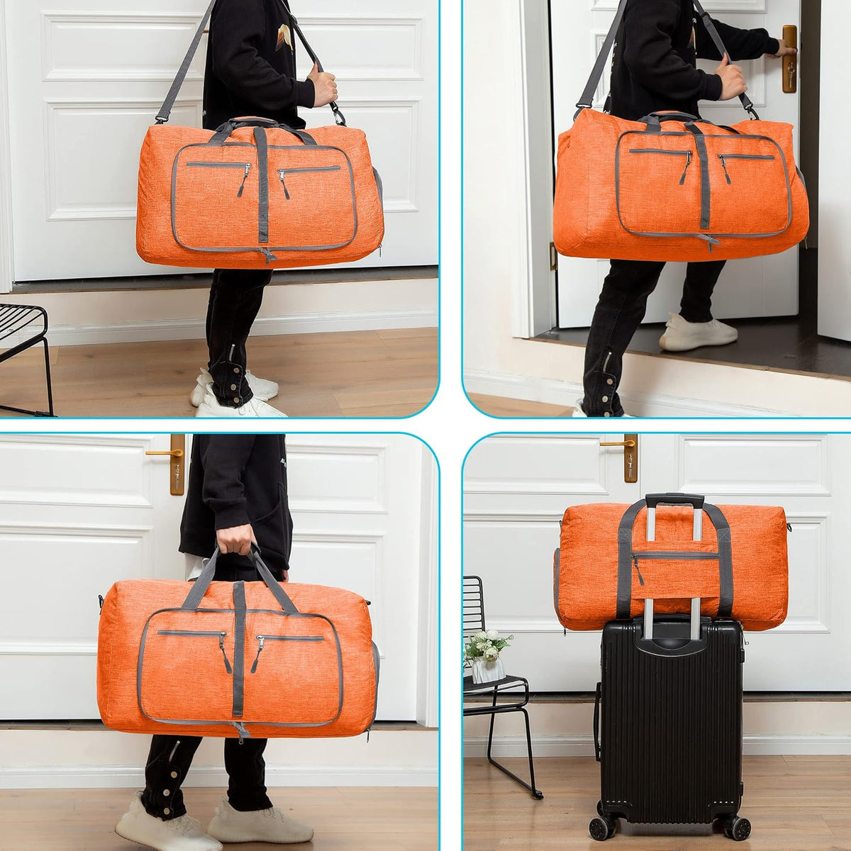 65L/85L/115L Foldable Travel Duffle Bag, Lightweight Checked Luggage with Shoe Compartment, Water-Resistant Weekender Overnight Bag for Men & Women