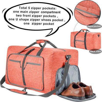 65L/85L/115L Foldable Travel Duffle Bag, Lightweight Checked Luggage with Shoe Compartment, Water-Resistant Weekender Overnight Bag for Men & Women