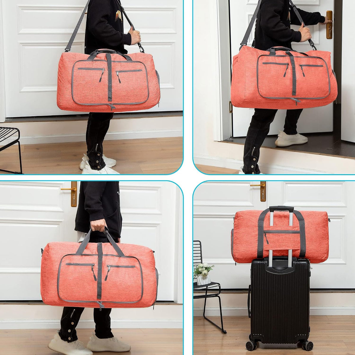 65L/85L/115L Foldable Travel Duffle Bag, Lightweight Checked Luggage with Shoe Compartment, Water-Resistant Weekender Overnight Bag for Men & Women