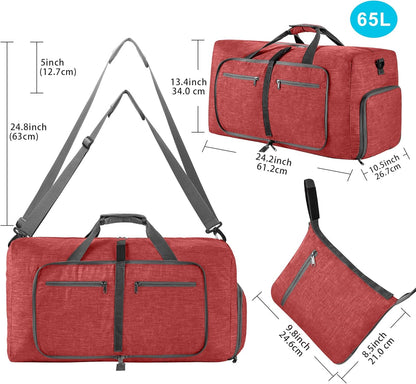65L/85L/115L Foldable Travel Duffle Bag, Lightweight Checked Luggage with Shoe Compartment, Water-Resistant Weekender Overnight Bag for Men & Women