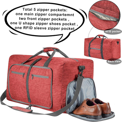 65L/85L/115L Foldable Travel Duffle Bag, Lightweight Checked Luggage with Shoe Compartment, Water-Resistant Weekender Overnight Bag for Men & Women
