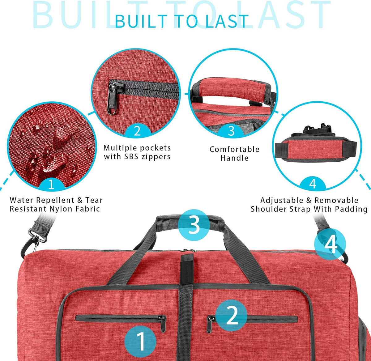 65L/85L/115L Foldable Travel Duffle Bag, Lightweight Checked Luggage with Shoe Compartment, Water-Resistant Weekender Overnight Bag for Men & Women